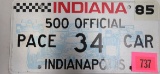 Original 1985 Indianapolis 500 Pace Car License Plate