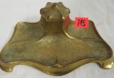 Antique Art Deco Brass Inkwell w/ Glass Insert