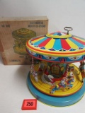 Rare Antique J. Chein Tin Wind-Up Carousel (Blue Base Version)