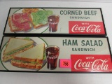 (2) Vintage Coca Cola Cardboard Restaurant Signs Ham Salad/ Corned Beed