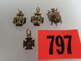 (4) Antique Masonic 10K Gold Charms/ Fobs (Total weight 7.49 Grams)