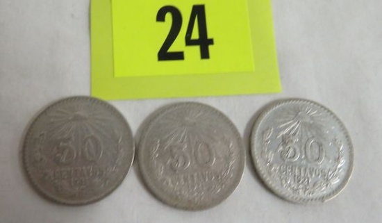 Lot Of (3) 1921 Mexico 50 Centavos Silver Coins