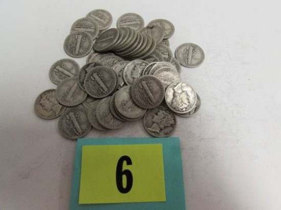 Lot (50) Us Mercury Dimes ($5.00 Face Value) 90% Silver