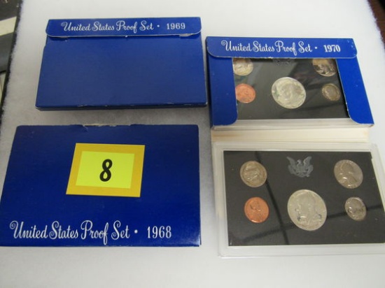 Lot (3) United States Proof Sets 1968, 69, 70