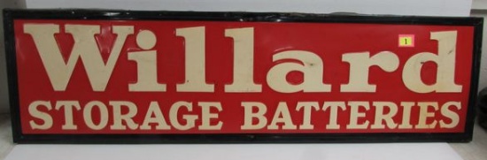 Antique Willard Batteried Embossed Metal Sign 16 X 48"