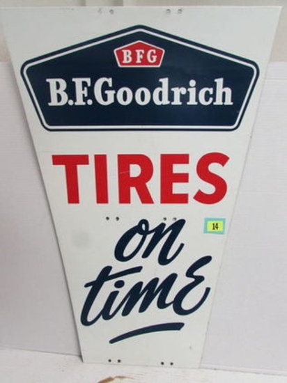 Vintage B.F. Goodrich Tires On Time Metal Sign 24 X 34"