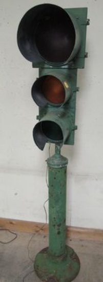 Vintage 3 Way Traffic/ Stop Light On Cast Iron Pedestal/ Pole