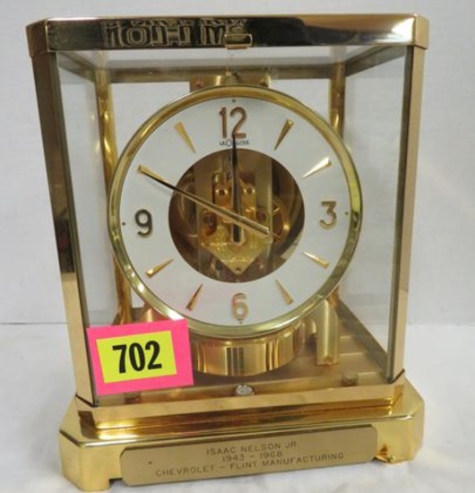 Outstanding LeCoultre Atmos Perpetual Motion Clock / Chevrolet Flint 25yr Service Award