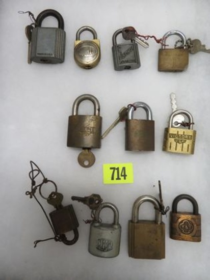 Collection of 11 Antique Padlocks Many Have Keys