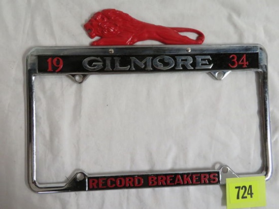 Vintage 1950s Gilmore Red Lion Gasoline Advertising License Plate Frame