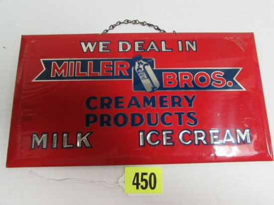 Antique Miller Bros. Dairy/ Ice Cream Sign 6 x 11"