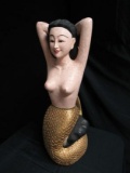 Excellent Carved Wood Jeweled Topless Mermaid