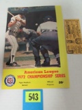 1972 American League Championship Program/ Ticket Detroit Tigers Vs. A's