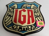 Excellent Antique IGA Grocery Porcelain Shield Sign 13