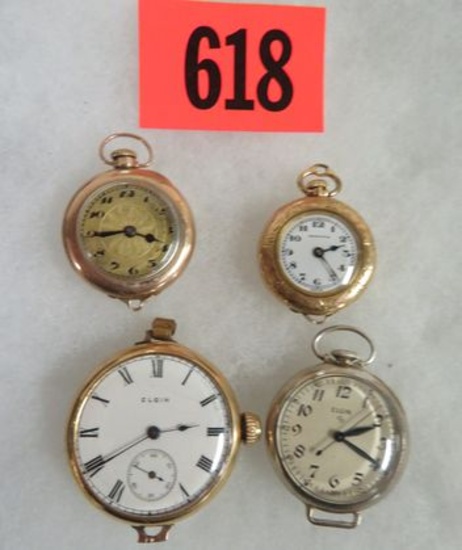 Lot of (4) Vintage Ladies Pendant Watches Inc. Sterling Silver Elgin, and Others