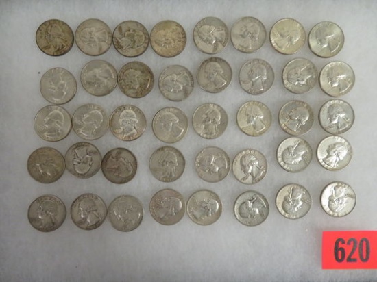 Lot of (40) Pre-1964 US Washington Quarters 90% Silver $10 Face Value