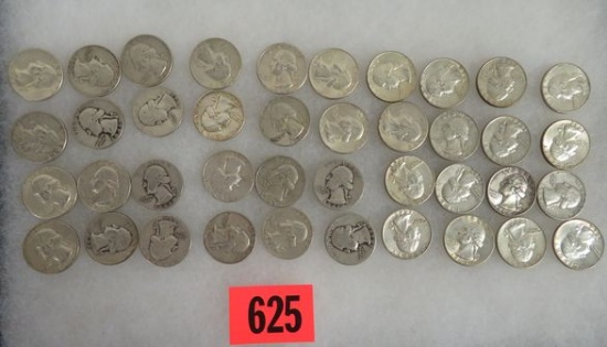 Lot of (40) Pre-1964 US Washington Quarters 90% Silver $10 Face Value