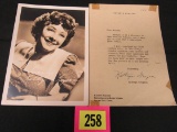 Kathryn Grayson Signed Photo/note