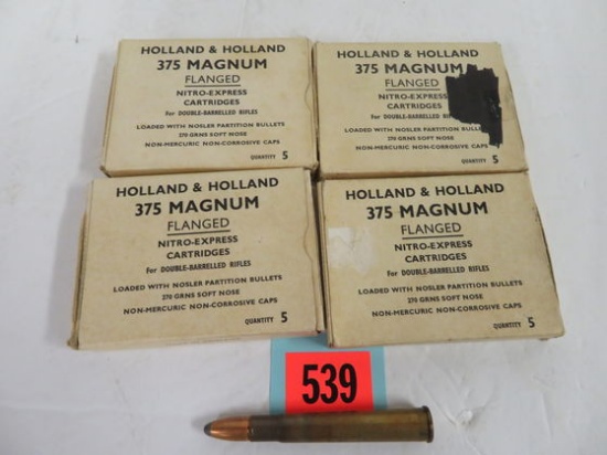 4 Boxes (20 rds) NOS Factory H&H 375 Magnum Ammo