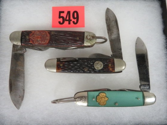 Lot of (3) Vintage Girl Scouts and Boy Scouts Pocket Knives, Inc. Utica and Imperial