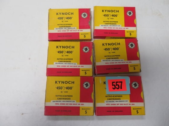 6 Boxes (30 Rds) Vintage Kynoch .450/.400 Nitro Express Ammo