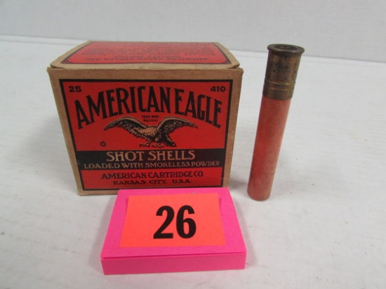 Antique American Eagle 410 Paper Shot Shell Box W/ 7 Original Rounds