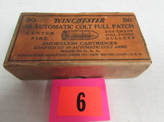 Antique Winchester 2-piece .45 Colt Auto Box W/ 10 Original Rounds