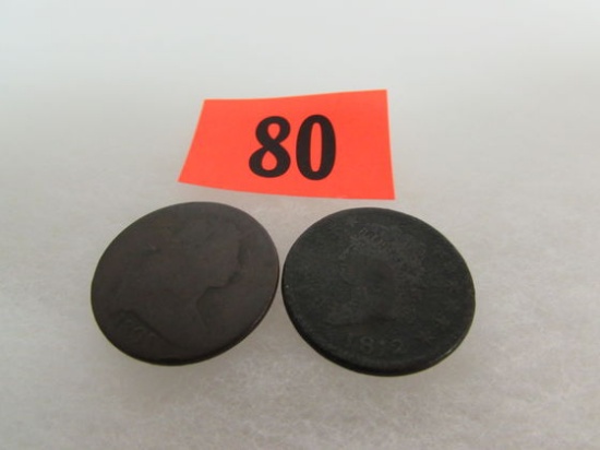 1801 & 1812 Us Large Cents