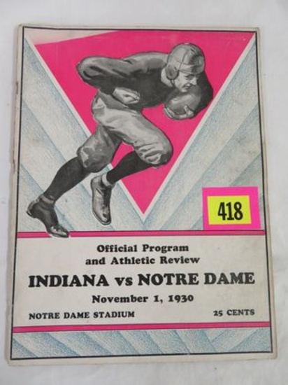 Original 1930 Indiana Vs. Notre Dame Football Program