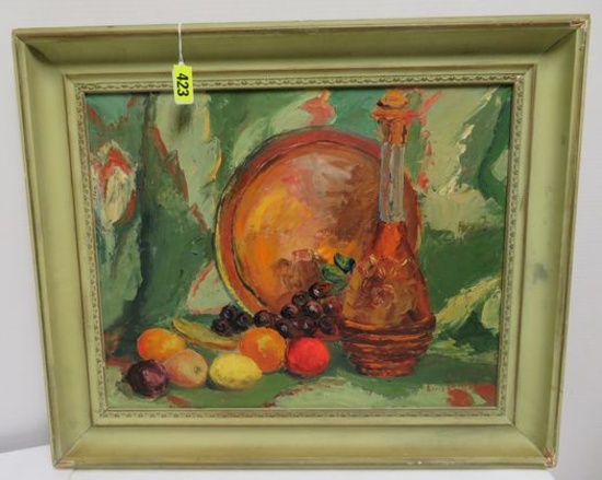 Signed Lois Denton Still Life Oil on Board Framed Painting