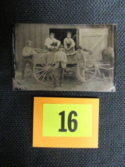 1800's Wagon W/farmers Tintype Photo