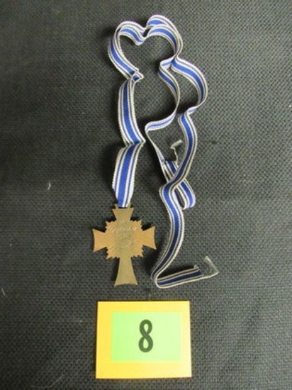 Wwii Nazi German Mother's Cross Medal With Neck Ribbon