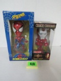 Lot Of (2) Bobbleheads Inc. Spiderman And Iron Man