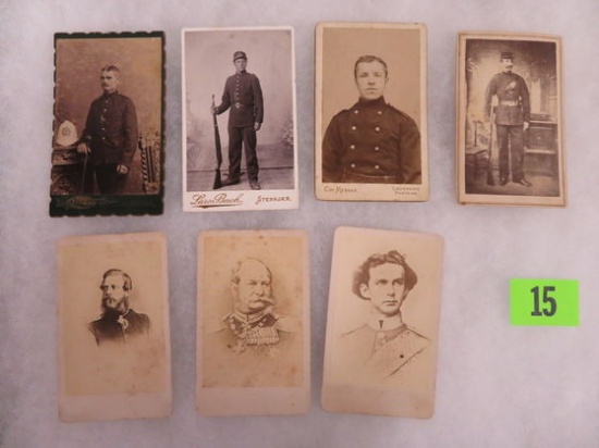 Grouping of (7) Antique CDV Photographs of Men in Military Uniforms