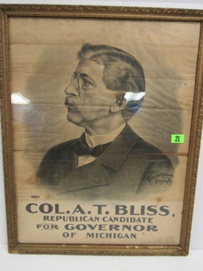 Rare Ca. 1900 Aaron T. Bliss Michigan Governor Campaign Poster