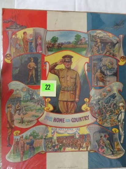 Dated 1917 WWI Army "For Home and Country" Poster