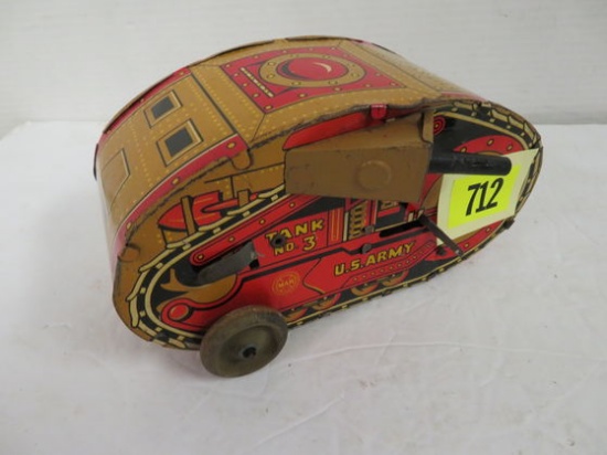 Vintage Marx Tin Litho Turnover Tank No. 3