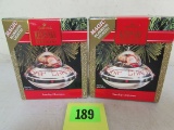 (2) Vintage 1990 Hallmark Keepsake Ornaments Starship Christmas Mib