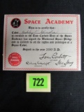 1950's Tom Corbett Space Academy Mebership Certificate