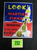 Rare Vintage Martian Finks Gumball/ Novelty Machine Sign