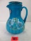 Fenton Hand Painted Teal Blue Water Carafe