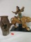 Lot of (2) Japanese Pottery Items inc. Dancer on Tiger Sculpture and 3D Carved Vase