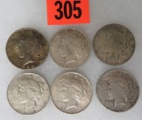 Lot of (6) US Peace Silver Dollars Inc. (4) 1922, 1923, 1924