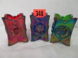 Lot of (3) Joe St. Clair Carnival Glass Bicentennial Toothpick holders