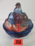 Beautiful Westmoreland Slag Glass Chicken and Eggs On Nest