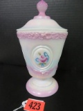 Fenton Victorian Medallion Hand Painted Covered Candy Dish