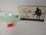 Lot of (2) Fenton Art Glass Dealer Display Signs Inc. (1) Glass and (1) Cardboard