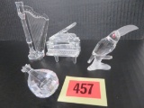 Lot of (4) Swarovski Crystal Pieces Inc. Piano, Harp, Mandolin and Parrot