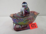 Westmoreland Amethyst Carnival Glass Santa on Sleigh