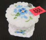 Fenton Hand Painted Milk Glass Dresser Box, Artist Signed